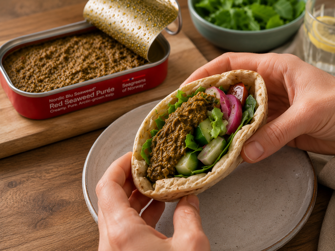 Red Seaweed Purée in warm pita
