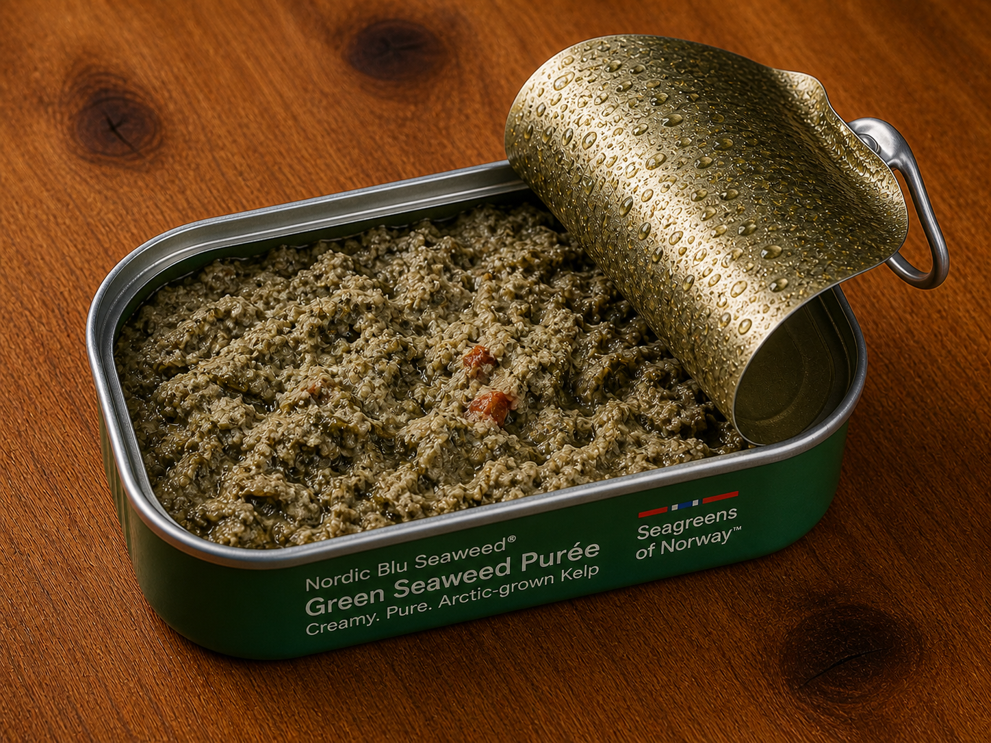 Green Seaweed Purée — opened can, Norwegian Seaweed Co.