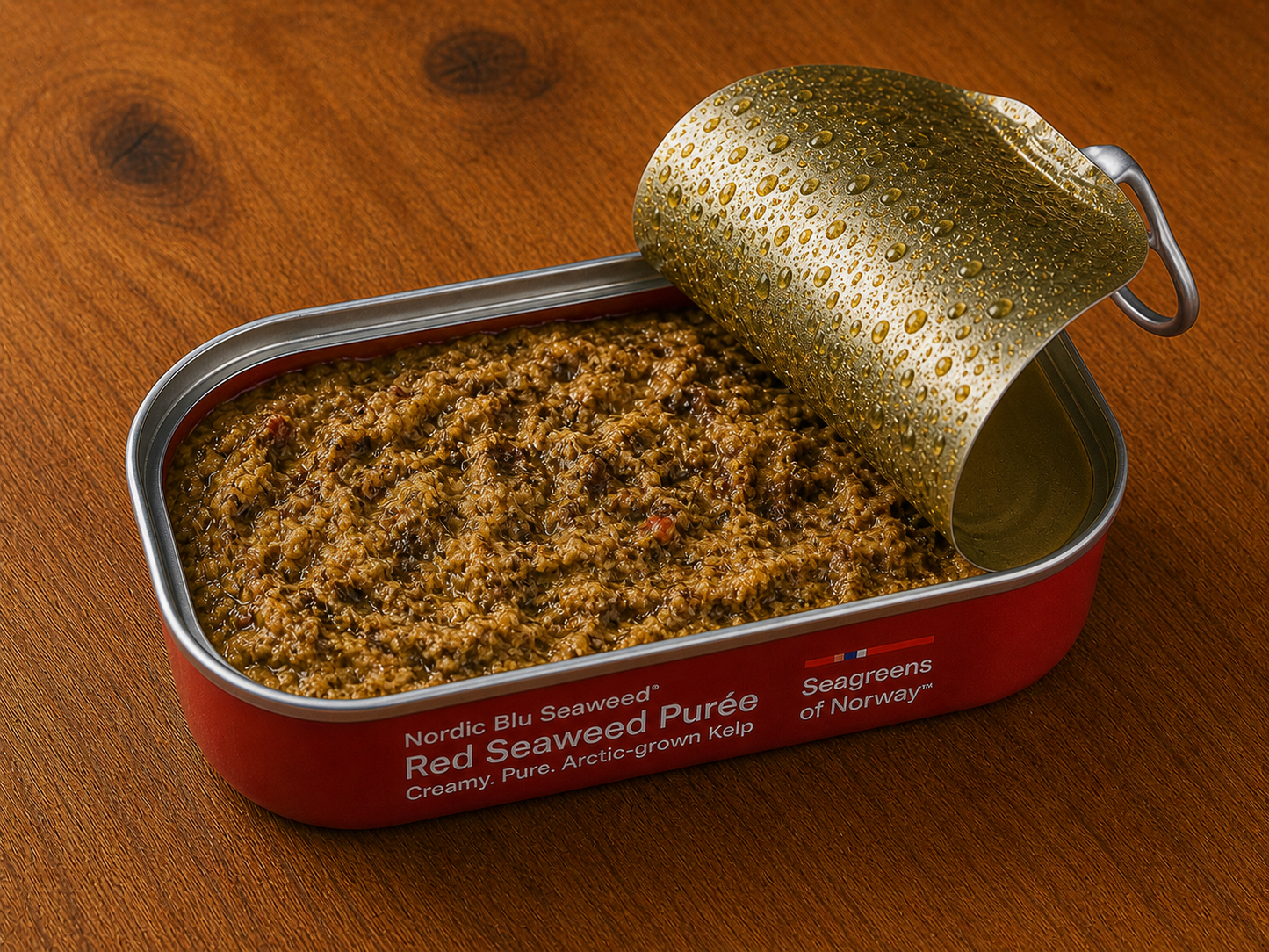 Red Seaweed Purée — opened can, Norwegian Seaweed Co.