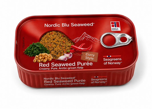 Red Seaweed Purée can, 120 g — Norwegian Seaweed Co. Contains fish.